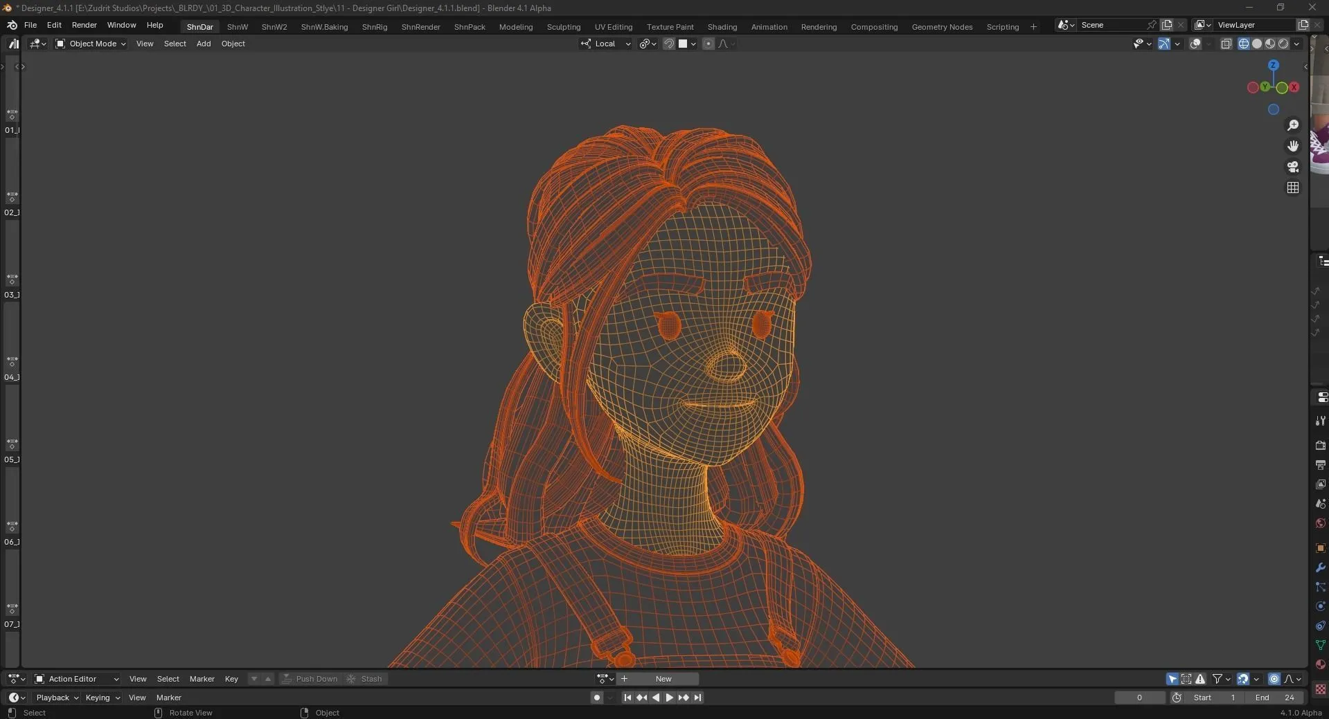 Designer Girl Woman low-poly quad topology wireframe mesh